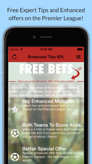 Football Betting Tips and Free Bets : EPL Premiership Premie(圖1)-速報App