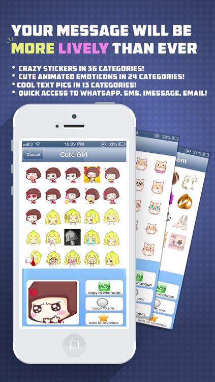 Whatsicons - Emoji Stickers, Emoticons, Text Pics for Whatsapp & Text Messaging