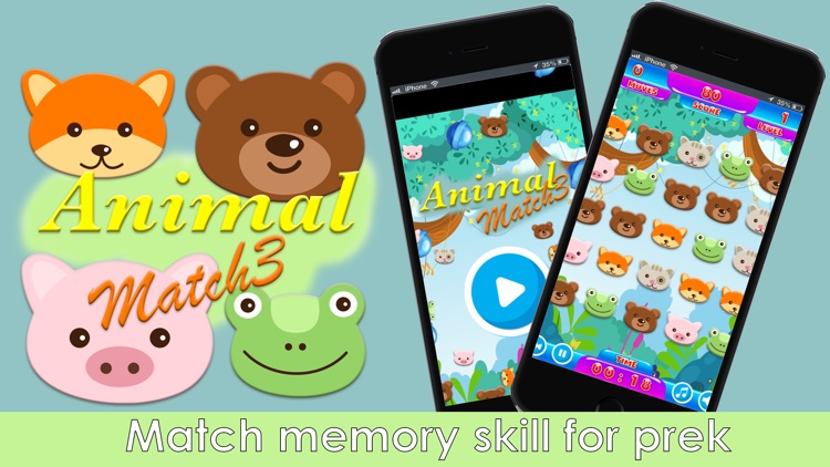 animal face match match 3 - preschool and kindergarten learning games