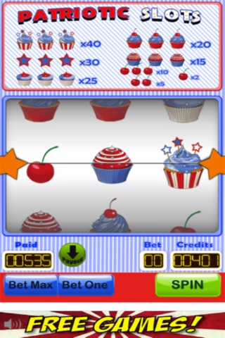 Patriotic Slots Free Edition - The Red, White and Blue Famly Slot Machine Cupcake Game screenshot 4