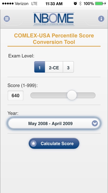 COMLEX Level 1 and Level 2-CE Score Percentiles