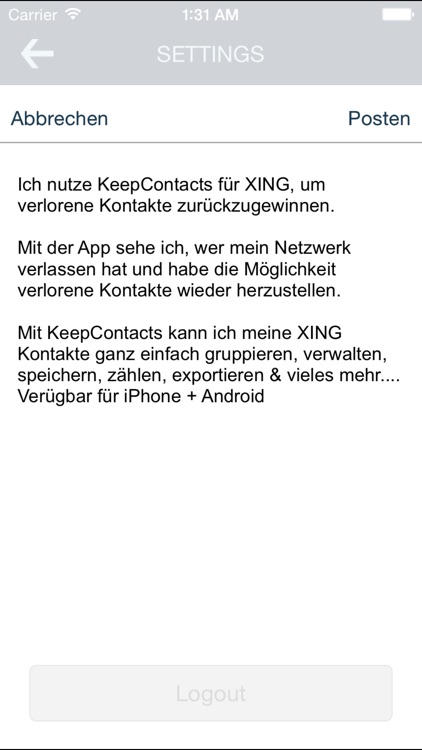 Keep Contacts für XING