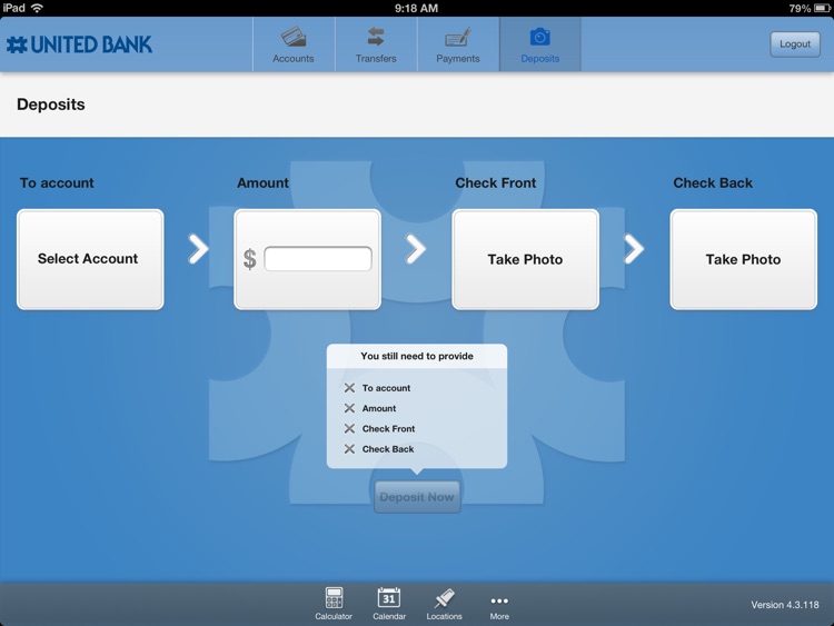 United Bank of Michigan Mobile Banking for iPad