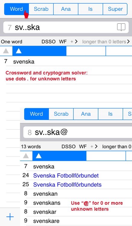 Words Finder Svenska/Swedish PRO - find the best words for crossword, Wordfeud, Scrabble, cryptogram, anagram and spelling