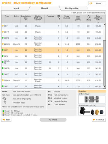 drylin® drive system configurator screenshot 3