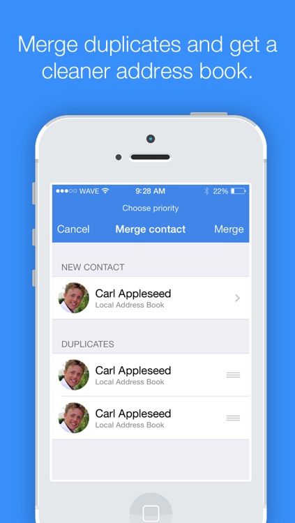 Contact Cleaner - Delete duplicates, merge contacts, sync with Facebook, and backup address book