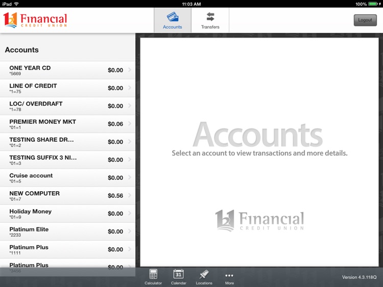 121 Financial Mobile Banking for iPad