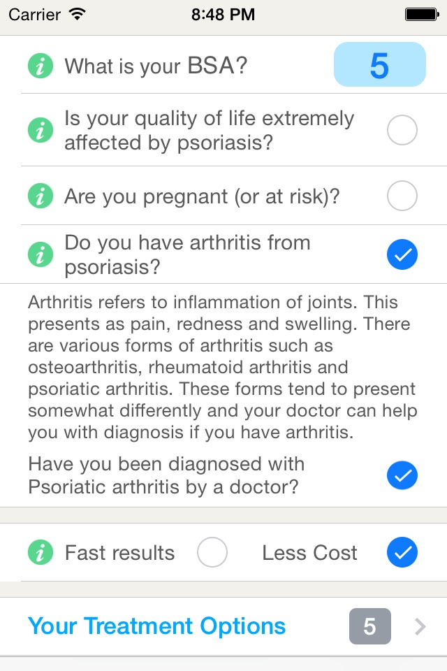 Psoriasis Treatment Decision Aid screenshot 2