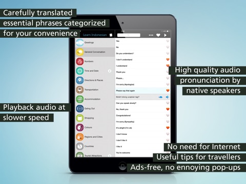 Learn Indonesian - Phrasebook for Travel in Indonesia, Bali, Java, Sumatra, Lombok and the Gili Island iPad Learn Indonesian - Phrasebook for Travel in Indonesia, Bali, Java, Sumatra, Lombok and the Gili Island iPad