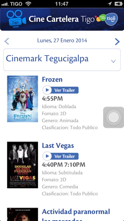 Cine Cartelera Tigo Honduras