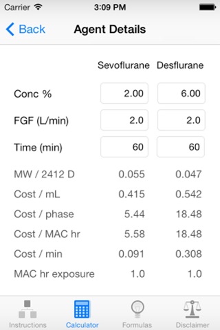 Anesthetic Gas Calculator for iPhone screenshot 3