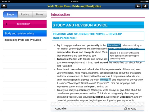 Pride and Prejudice York Notes GCSE for iPad screenshot 2
