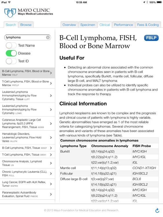 Lab Catalog for iPad by Mayo Medical Laboratories