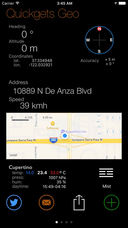 Quickgets Geo - compass, altimeter, GPS and speedometer app and widgets