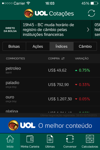 UOL Cotações para iPhone - náhled