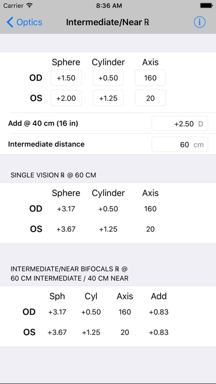 Optics Clinical Calculator