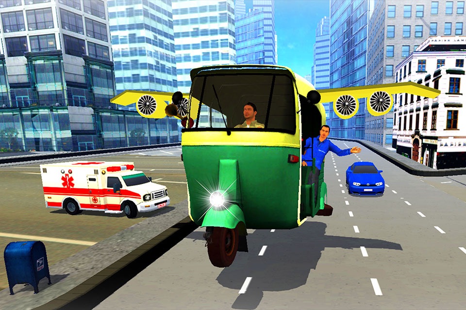 Futuristic Flying tuk tuk rickshaw simulator 3D screenshot 2