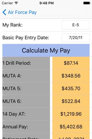 Air Force Pay Calculators screenshot 2