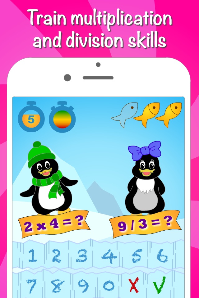 Icy Math - Multiplication table for kids, multiplication and division skills, good brain trainer game for adults! screenshot 2