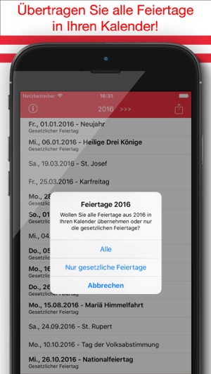 Feiertage Österreich Kalender & Kalenderwochen Pro(圖2)-速報App