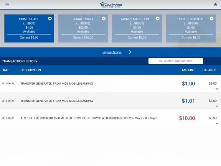 TCAFCU Mobile Banking for iPad