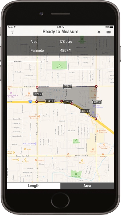 Measure Area perimeter, Length on Map