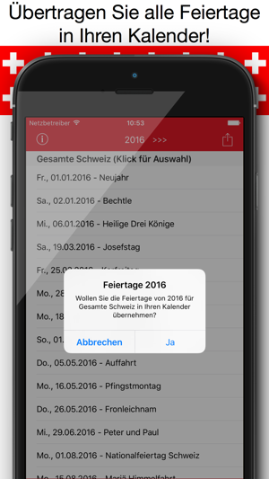 Feiertage Schweiz Kalender & Kalenderwochen Pro(圖2)-速報App