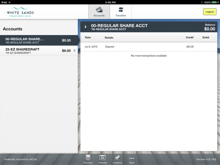 White Sands FCU Mobile Banking for iPad