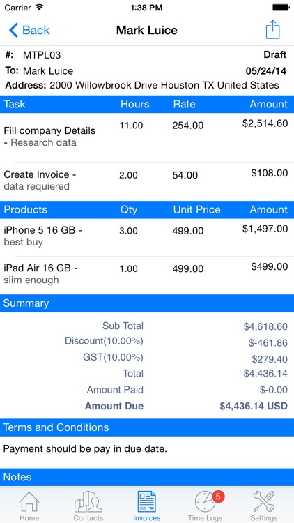 Moon Invoice - Estimate, purchase order, timesheet