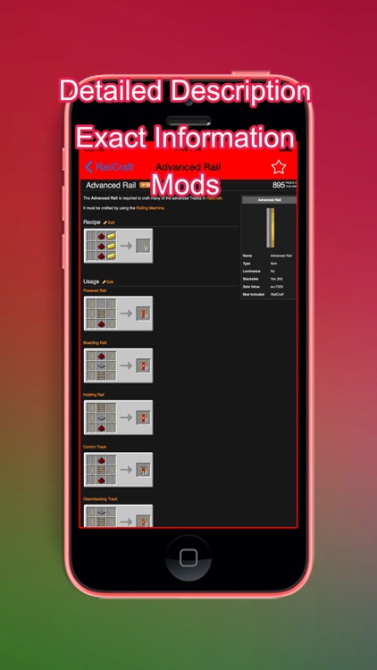 Mod Crafting Reference info for Minecraft Pocket Edition