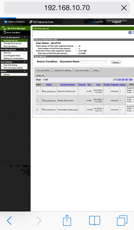 PageScope My Print Manager Port for iPhone/iPad screenshot-3