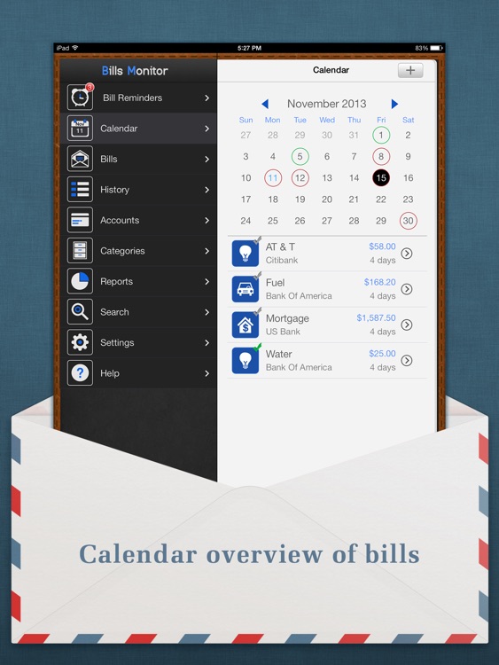 Bills Monitor Pro for iPad - Bill Manager & Minder