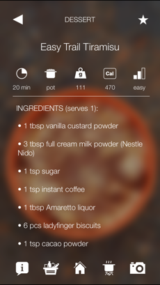 Trail Chef App - Easy Tiramisu Recipe Overview