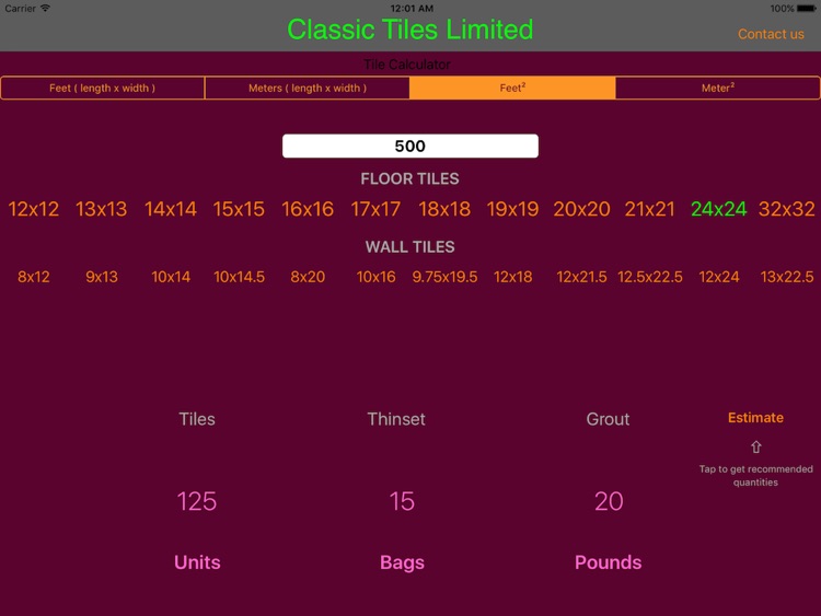 Classic Tiles Product Calculator screenshot-3