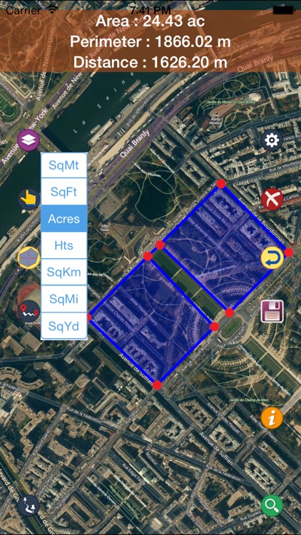 Area Distance Perimeter Measurement for Map on GPS