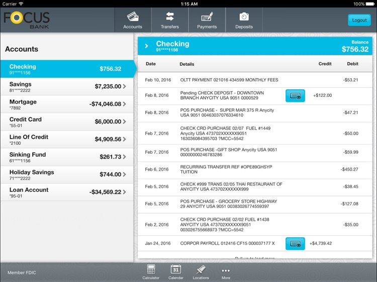 FOCUS Bank Mobile Banking for iPad