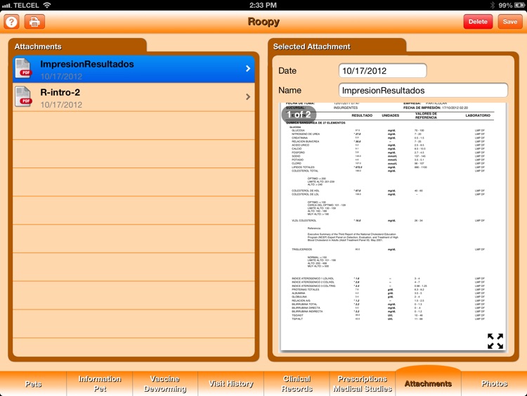 Pet's Veterinary Records
