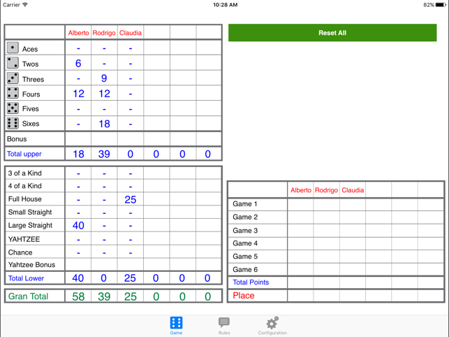 Yahtzee! Score Card