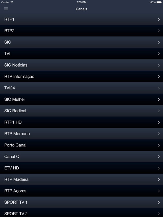 Televisão do Portugal para iPad