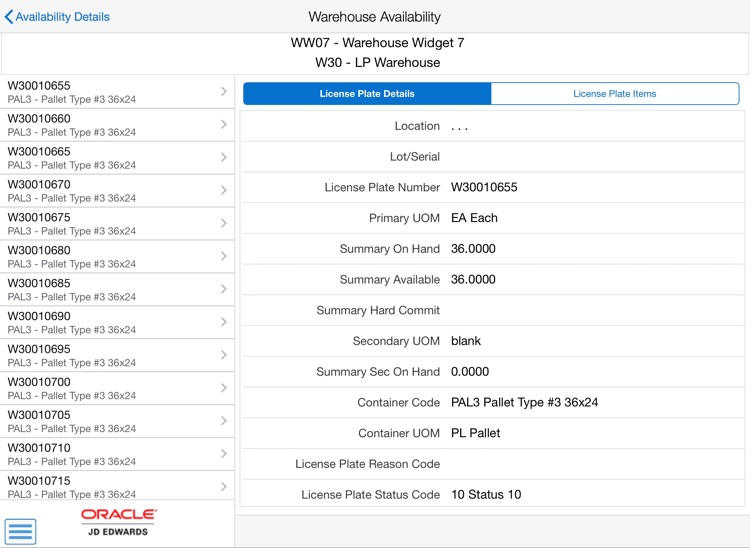 Warehouse Availability Tablet for JDE E1