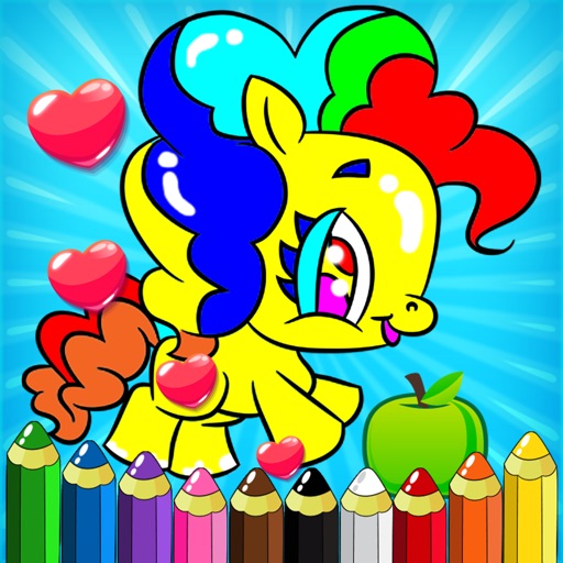 Little Kids Set Drawing Basics Pony Coloring Book Icon