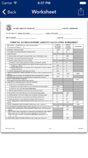 Missouri Form 14 Support Chart