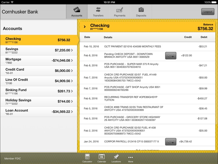 Cornhusker Bank Mobile Banking for iPad