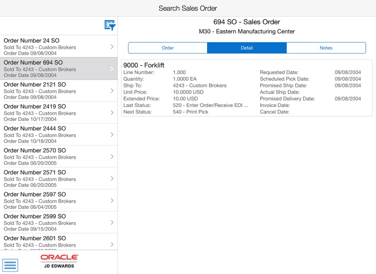 Search Sales Order Tablet for JDE E1