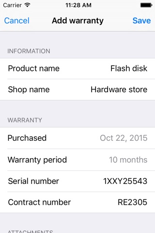 Warranties screenshot 2