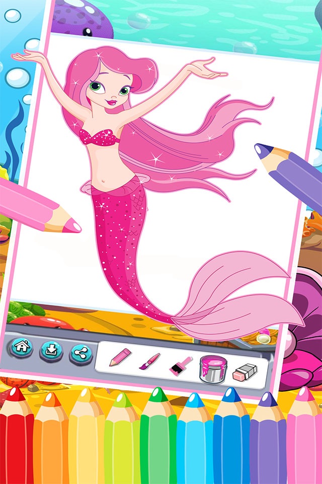 princess mermaid coloring pages free for girl kids screenshot 3