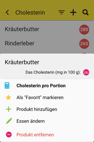 Cholesterol Table: diet aid screenshot 2