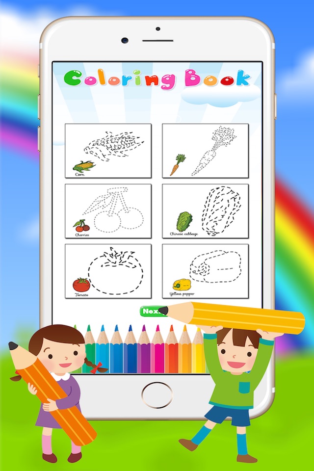 Vegetable & Fruit Coloring Book - Drawing Connect dots kids screenshot 2