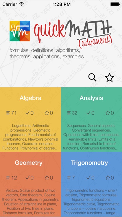 Quick Math Advanced - formulas, definitions, algorithms, theorems, applications, examples