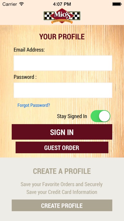 Mio’s Pizza Ordering App